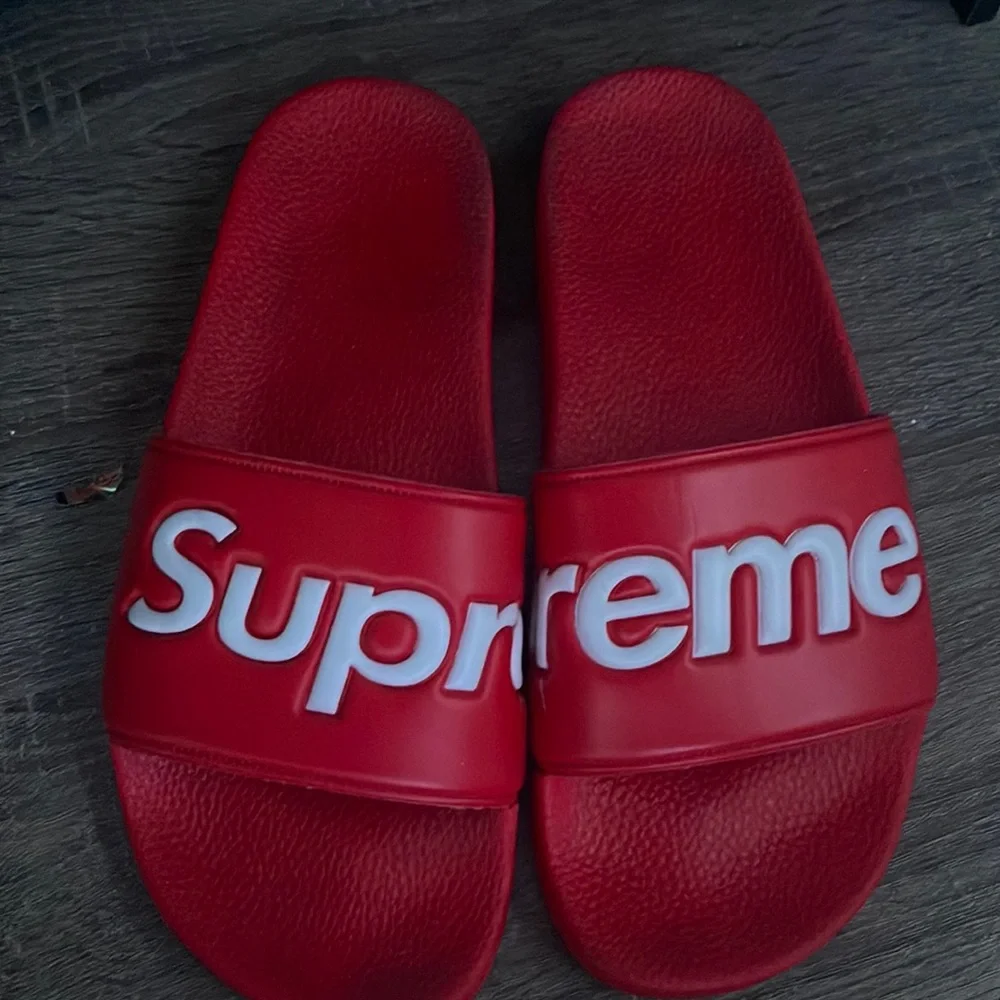 Supreme | Shoes | White And Red Supreme Slides Perfect Condition